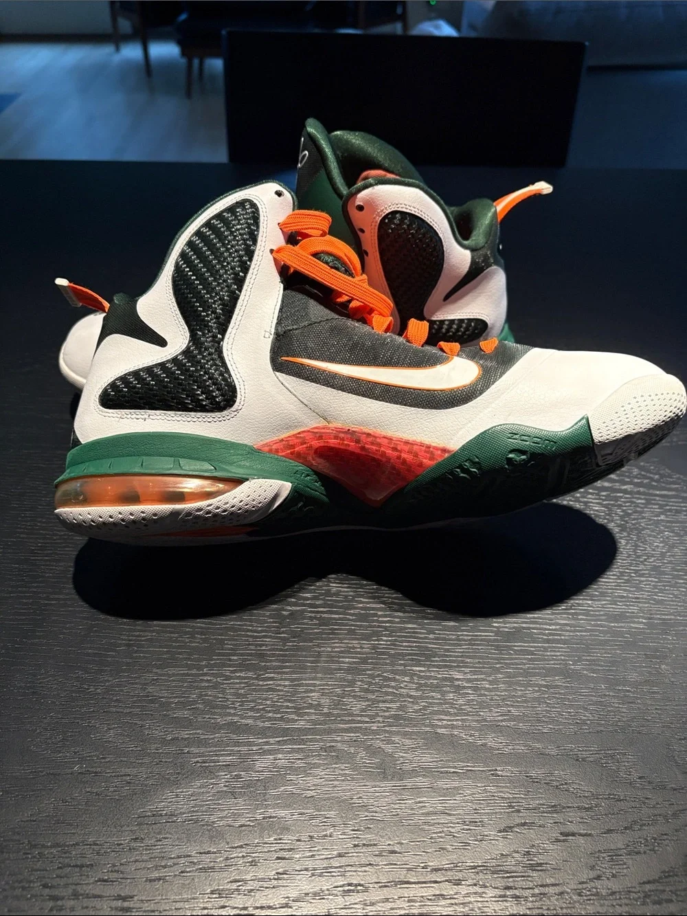 King James Nike  Men’s Basketball Sneakers - White, Dark Green & Orange size 12